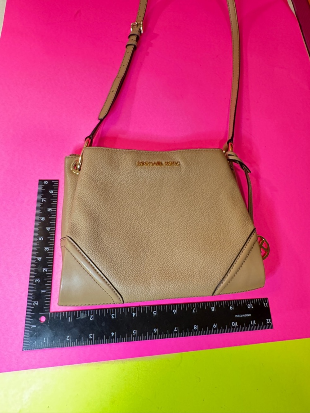 Michael Kors Tan Pebble Leather Crossbody with Gold Hardware - Picture 6 of 10